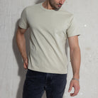 Premium Fitted Heritage Tee in Heritage Sand, front view on model