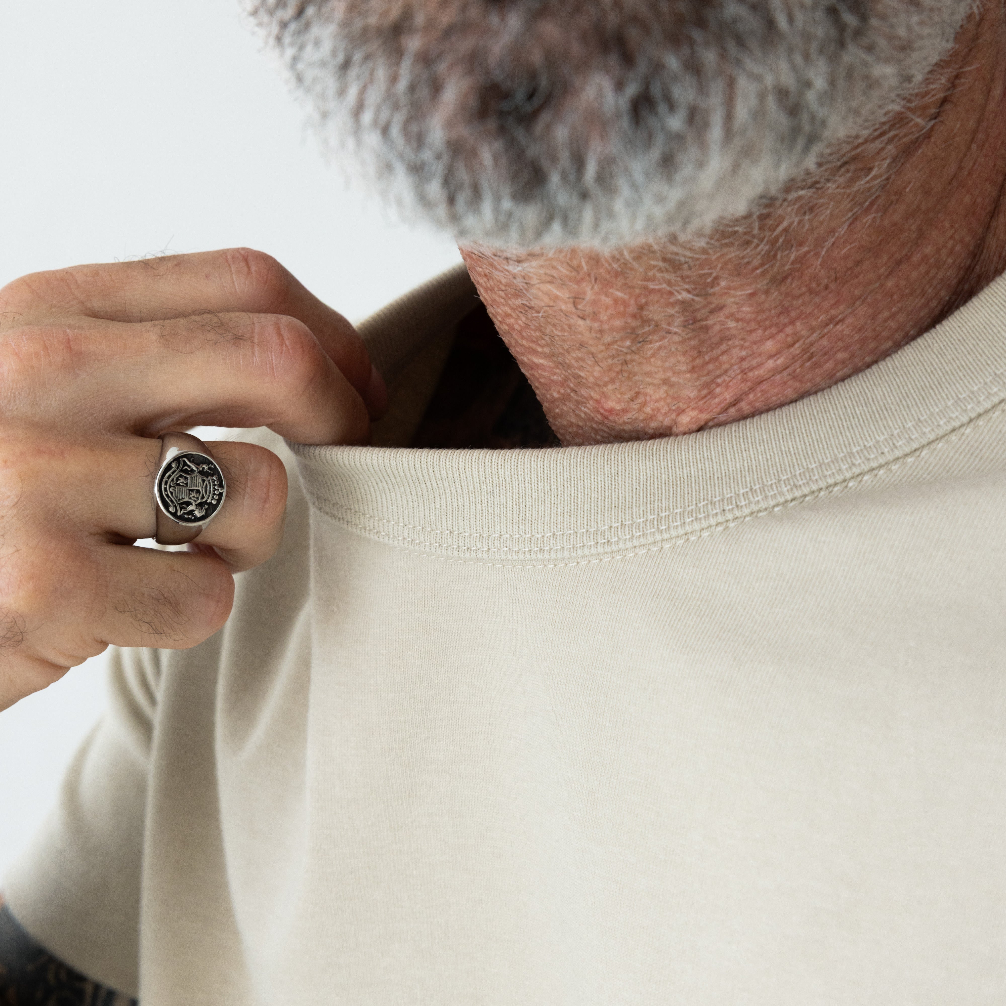 Premium Fitted Heritage Tee in Heritage Sand, collar detail