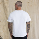 Premium Fitted Heritage Tee in Vintage White, back view on model
